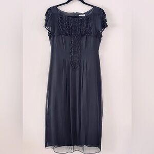 NWT Anthropology Maeve Women Short Sleeve Silk Blk Bow Design Midi Dress Size 6